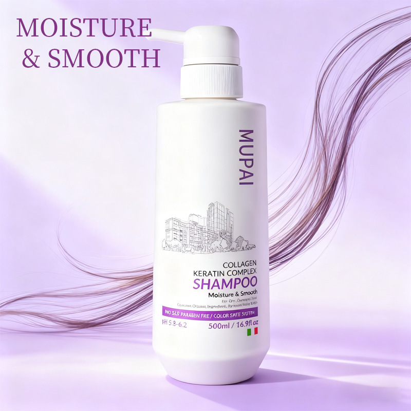 Keratin Collagen Shampoo Deeply cleanses, moisturizes, smooths, adds volume, and relieves itching.