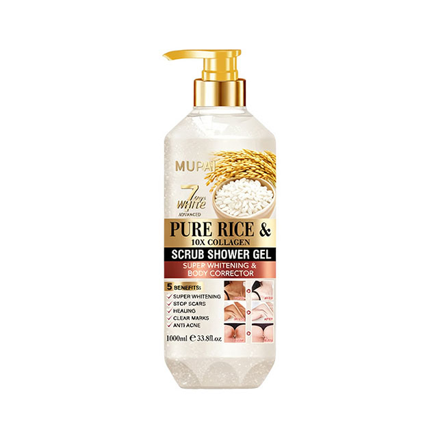 Rice Scrub Body Wash – Pure Rice & 10X Collagen Whitening Exfoliating Shower Gel