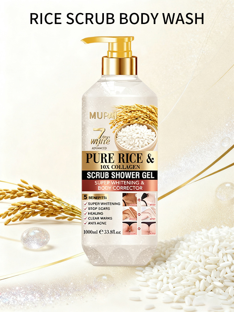 Rice Scrub Body Wash – Pure Rice & 10X Collagen Whitening Exfoliating Shower Gel (1)