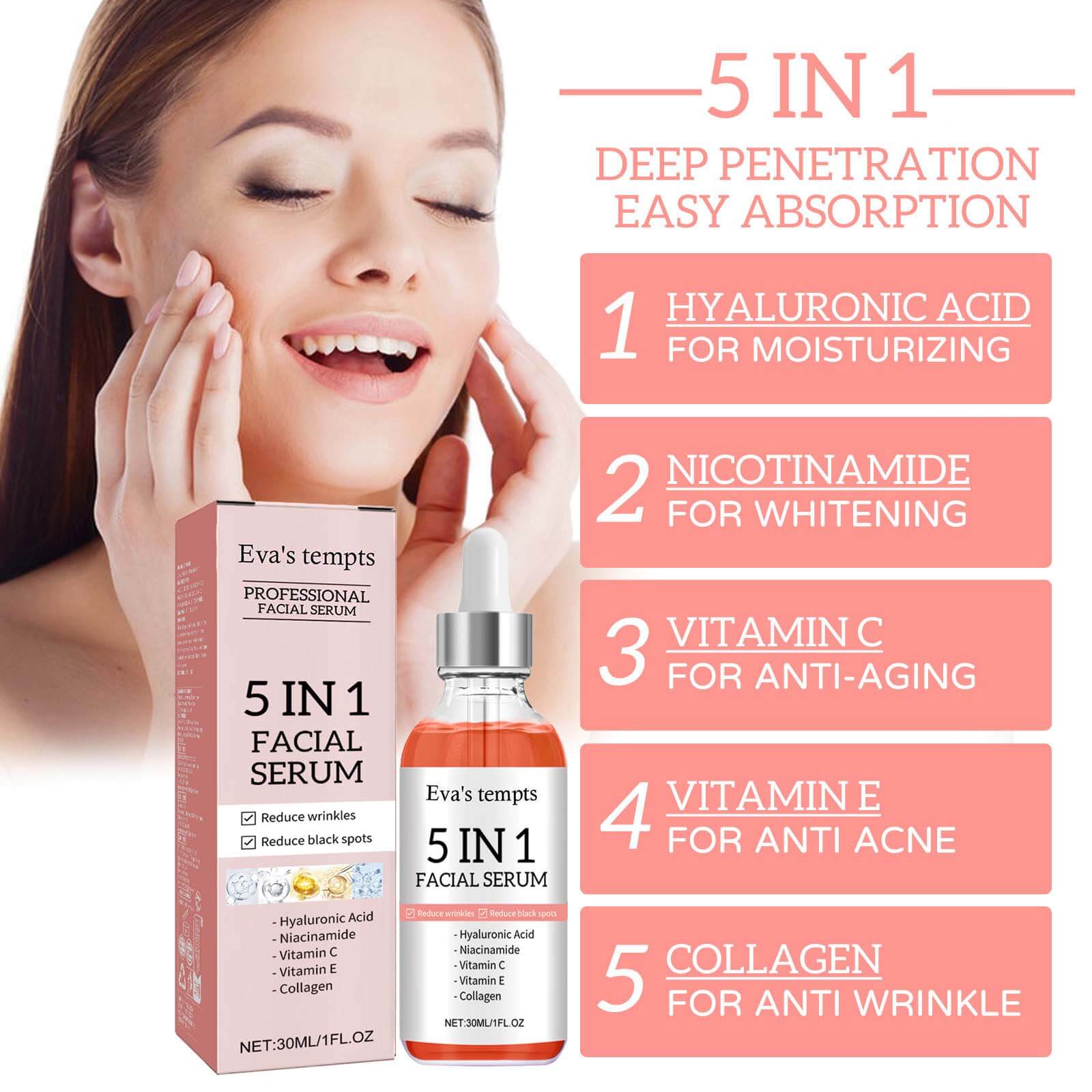 5-in-1 Brightening & Firming Facial Serum Anti-Aging, Spot-Fading, Acne-Reducing, and Deep Moisturizing Essence (5)