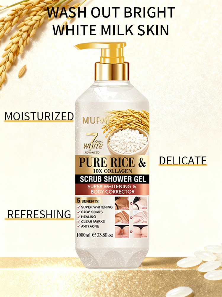 Rice Scrub Body Wash – Pure Rice & 10X Collagen Whitening Exfoliating Shower Gel (4)